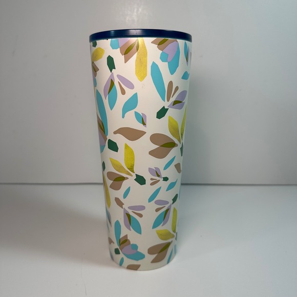 Starbucks 2023 Floral Leaf Cold Cup Tumbler 24oz White Blue Gold Stainless Steel - Picture 6 of 6